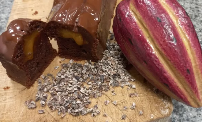 Cake chocolat insert mangue passion le plaisir sucré Lyon 9e